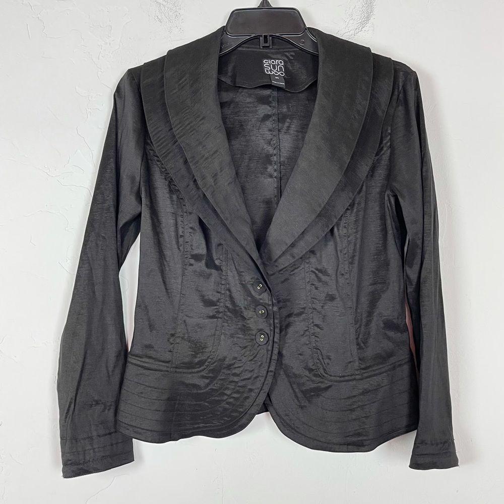 Clara Sun Woo‎ Blazer Suit Jacket Solid Black Knit